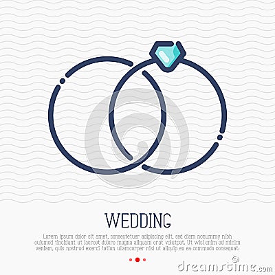 Wedding rings thin line icon, marital status Vector Illustration