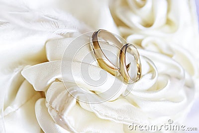 Wedding rings of white gold close up, accessories Stock Photo