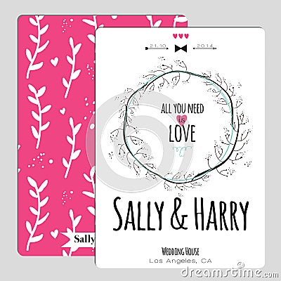 Wedding romantic floral Save the Date invitation Vector Illustration