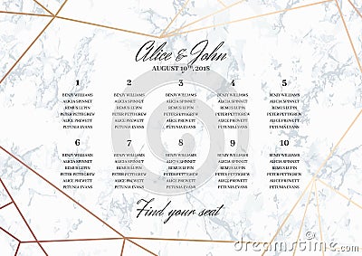 Wedding Seating Chart Poster Template. Vector Illustration