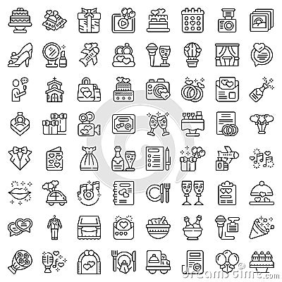 Wedding service icons set outline vector. Party catering Stock Photo