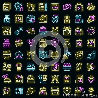 Wedding service icons set outline vector. Party catering vector neon Vector Illustration