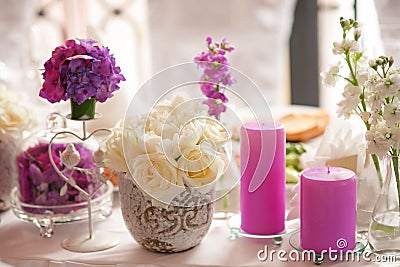 Wedding serving table decoration Stock Photo