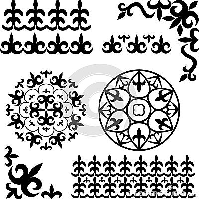 set Kazakh Asian ornaments Vector Illustration