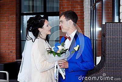 wedding shooting indoors, the bride and groom just got married Stock Photo