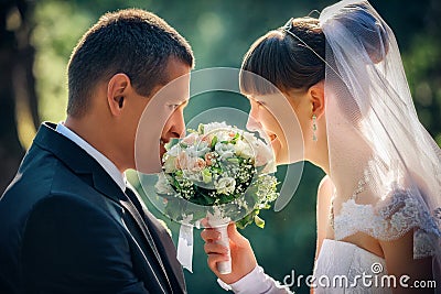 Wedding shot of bride and groom Stock Photo