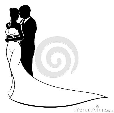 Wedding Silhouette Bride and Groom Vector Illustration