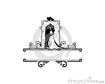 Wedding silhouette couple vintage banner concept Vector Illustration