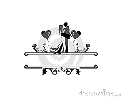 Wedding silhouette couple vintage banner vector Vector Illustration