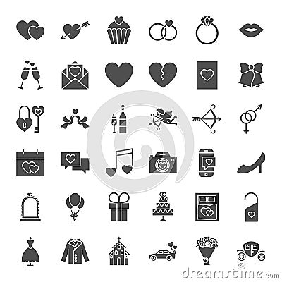 Wedding Solid Web Icons Vector Illustration