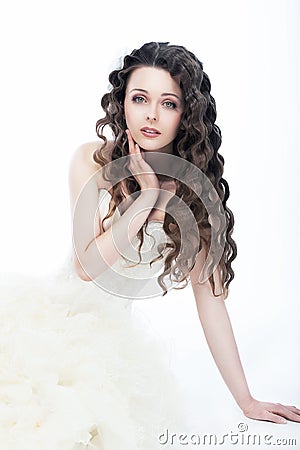 Wedding style. Gorgeous woman bride - curly hair Stock Photo