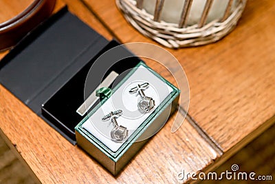 Wedding suits, tie, socks, shoes & watches for the groom & groom men Stock Photo