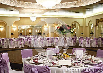 Wedding table arrangement Stock Photo