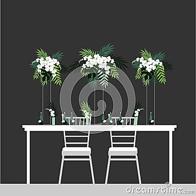 Wedding table decoration. Table for bride and groom. Vector Illustration