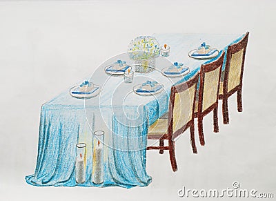 Wedding table. Hand draw on a white paper Stock Photo