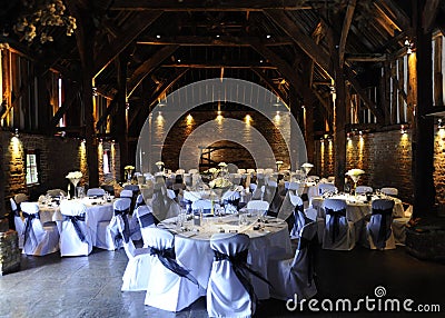 Laid tables at wedding reception Stock Photo