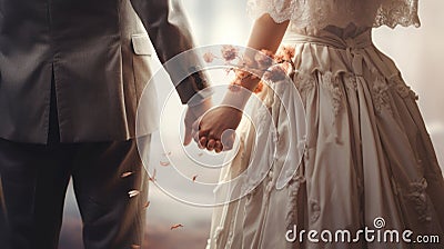 Wedding theme, holding hands newlyweds Stock Photo