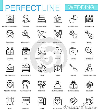 Wedding thin line web icons set. Outline icon design. Vector Illustration