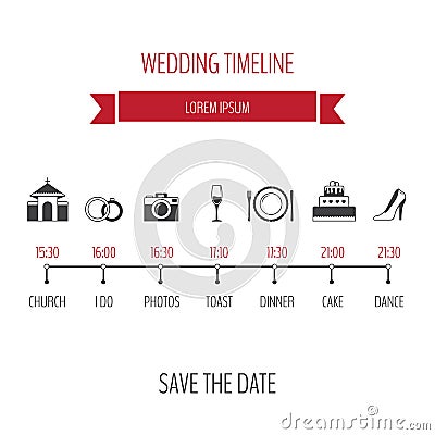 Wedding timeline infographic. Vector illustration, flat style. Vector Illustration