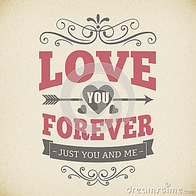 Wedding typography love you forever vintage card background design Vector Illustration