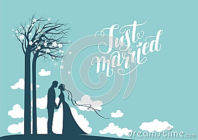 Wedding under the blooming tree Vector Illustration
