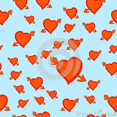 Wedding or Valentine`s Day romantic seamless pattern with hearts wounded by Cupid Arrow in square format for wallpaper Vector Illustration