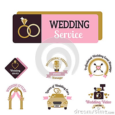 Wedding vector photo or event agency logo badge camera photographer vintage template illustration. Vector Illustration