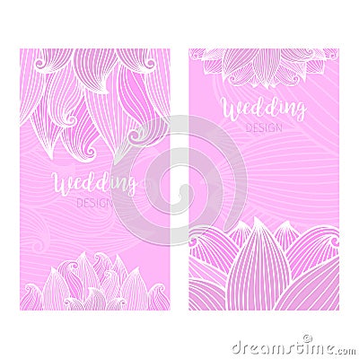 Wedding vertical pink flyers with waves Vector Illustration