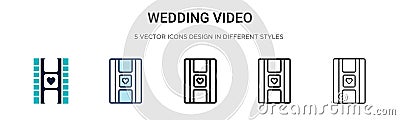 Wedding video icon in filled, thin line, outline and stroke style. Vector illustration of two colored and black wedding video Vector Illustration