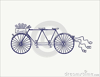 Wedding Vintage tandem bicycle vector icon llustration isolated Vector Illustration