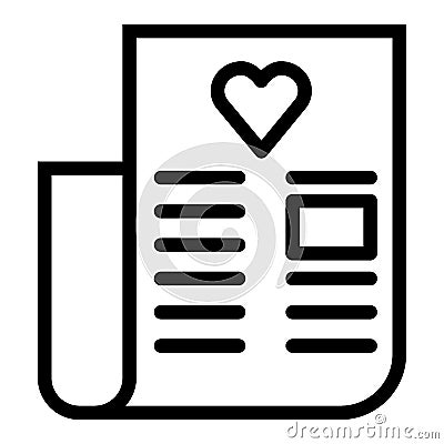 Wedding vows line icon. Letter with heart vector illustration isolated on white. Love letter outline style design Vector Illustration