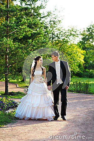 Wedding walk for sunset Stock Photo