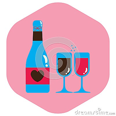wedding wine and glasses. Vector illustration decorative design Vector Illustration