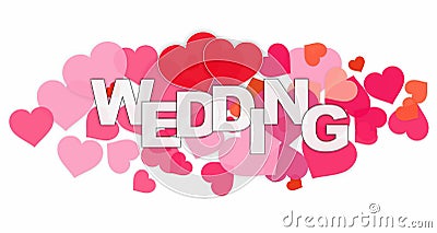 Wedding Word and Heart Cartoon Illustration