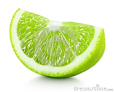 Wedge of green lime citrus fruit isolated on white Stock Photo