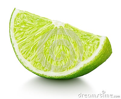 Wedge of green lime citrus fruit isolated on white Stock Photo