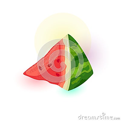 Wedge of red ripe watermelon with seeds. Appetizing summer snack. Vector Illustration