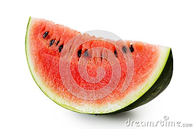 Wedge of watermelon with seeds isolated on white. Stock Photo