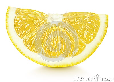 Wedge of yellow lemon citrus fruit isolated on white Stock Photo