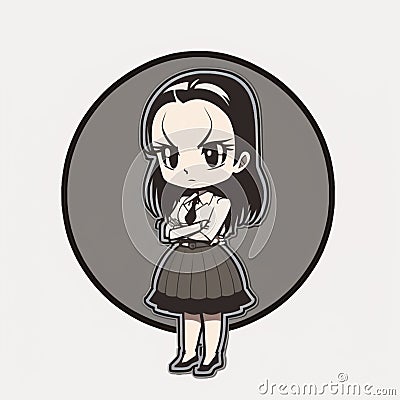 Wednesday Addams sticker, spooky teenager Cartoon Illustration