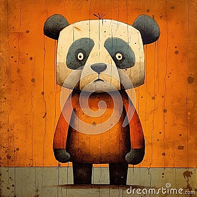 Edgy Caricature Of A Panda Bear On Orange Background Stock Photo