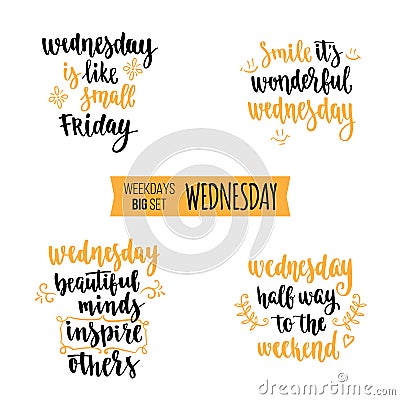 Weekdays motivation quotes big set. Vector Illustration