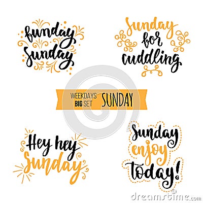 Weekdays motivation quotes big set. Vector Illustration