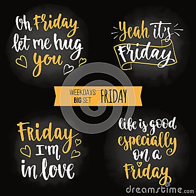 Weekdays motivation quotes big set. Vector Illustration