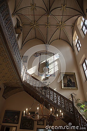 Entrance hall staircase of Loppem Castle Bruges Editorial Stock Photo