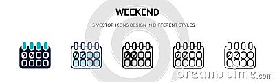 Weekend icon in filled, thin line, outline and stroke style. Vector illustration of two colored and black weekend vector icons Vector Illustration