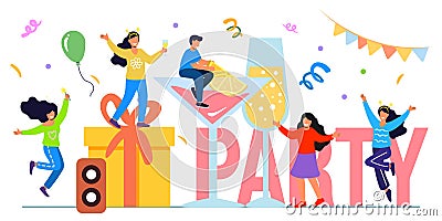 Weekend party flat tiny last work week day persons vector illustration concept Vector Illustration