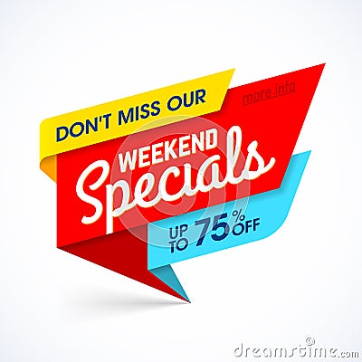 Weekend Specials sale banner Vector Illustration