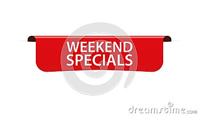 WEEKEND SPECIALS - vector illustration of red colored label banner on white background Vector Illustration