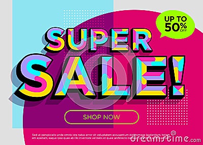 Weekend Super Sale Vector Banner. Bright Colorful Special Offer Vector Illustration